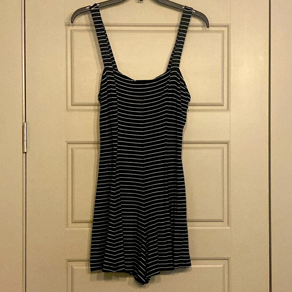 Strappy striped romper with flare